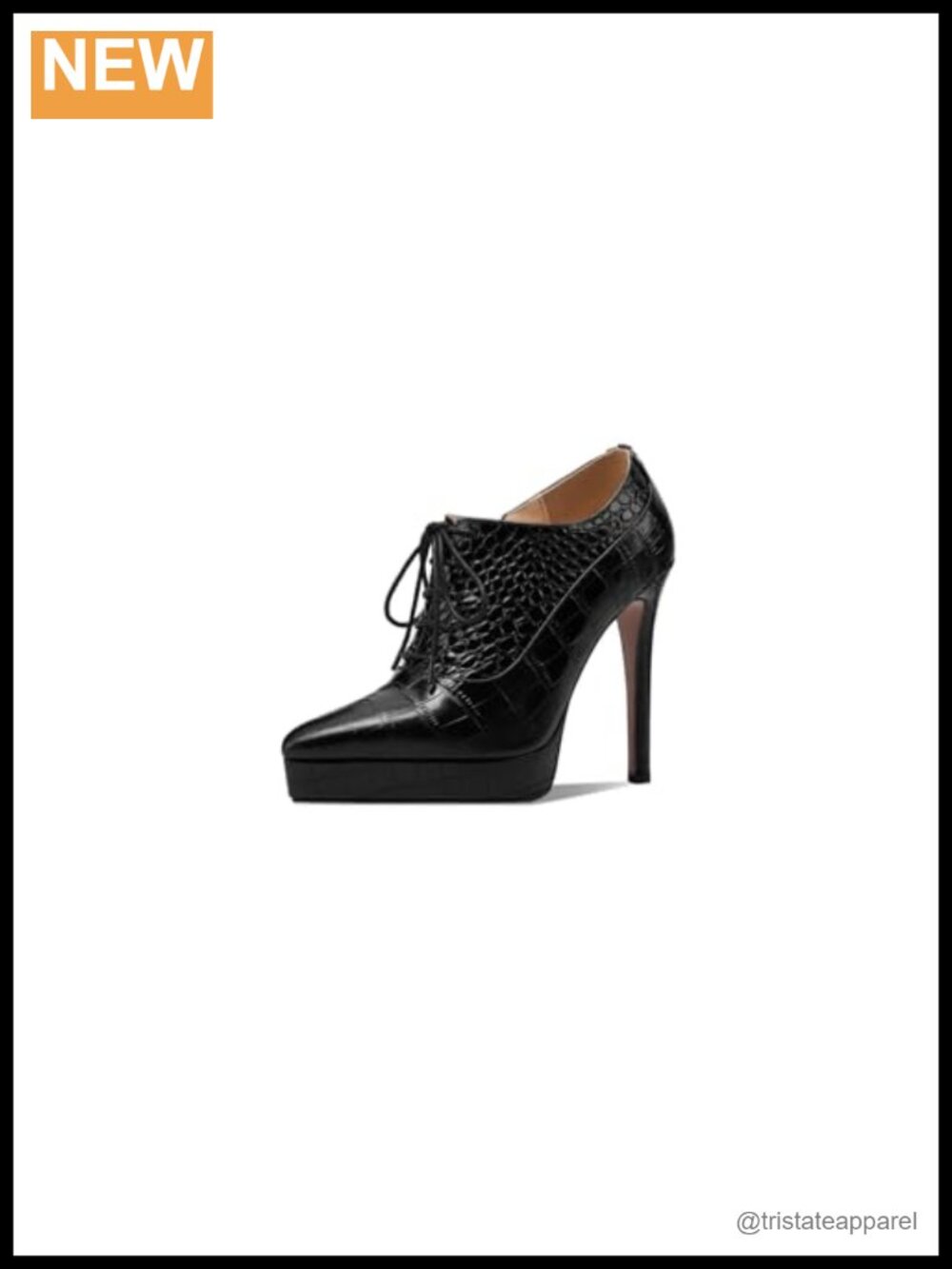 Genuine Leather Pointed Toe Platform Pumps Zipper Lace Up High Heels